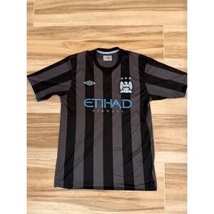 Umbro Manchester City 2011-12 Away Jersey Kun Aguero 16 Black Grey Mens Large
